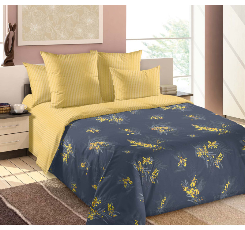 Ткань Перкаль 220 см 110 г/м2 рис.660101 Ветки мимозы 1